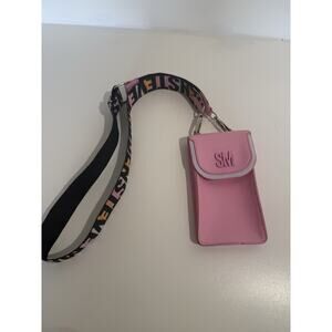 Steve Madden Pink Phone Crossbody Bag SM Logo Webbing Guitar Strap Mini Purse